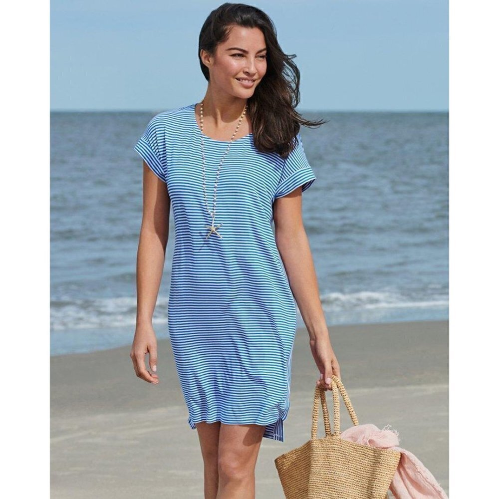 Tommy Bahamas Cassia blue & white striped sheath t-shirt dress size XS